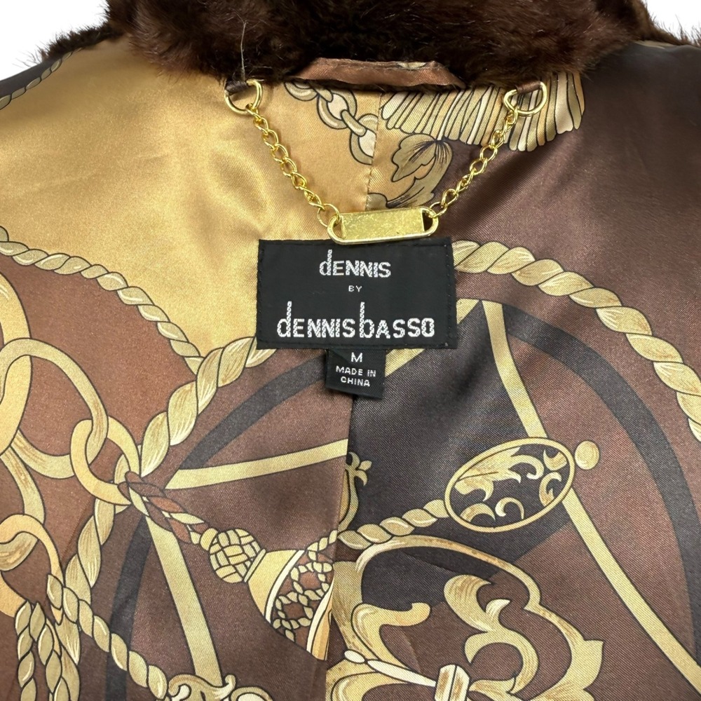 Vintage Dennis Basso Brown Faux Fur Coat Lapel Collar Winter Womens size M‎ - Picture 15 of 16